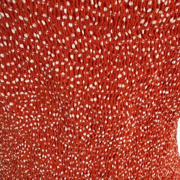 Loft Smocked Peasant Top Balloon Short Sleeves Red White Polkadots Size Large - Picture 6 of 9